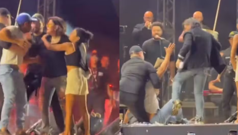 F&atilde; embriagado sobe no palco, &eacute; empurrado e chutado por Roberta Miranda durante show no Cear&aacute;