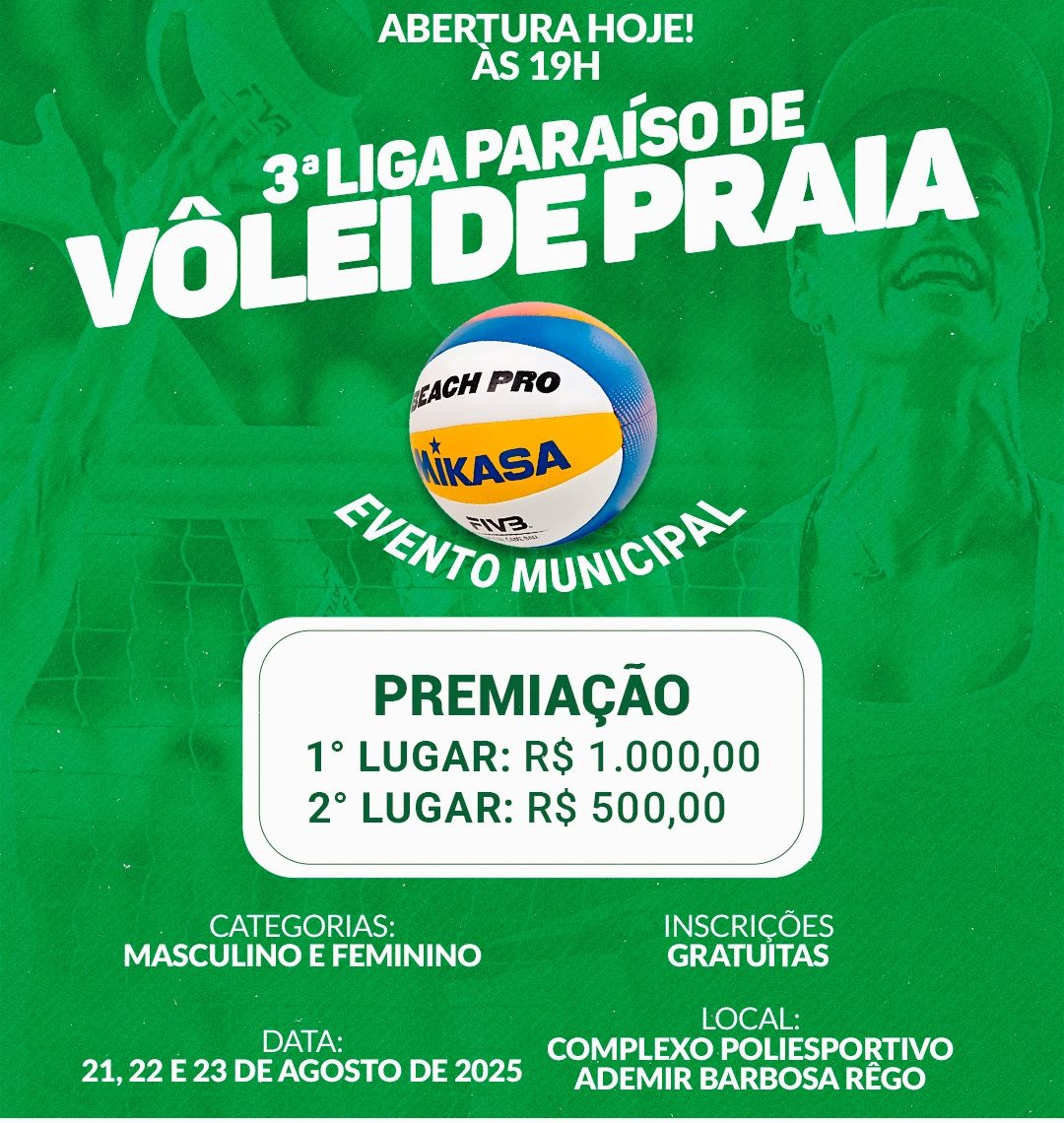 3&ordf; Liga Para&iacute;so de V&ocirc;lei de Praia come&ccedil;a nesta quinta-feira