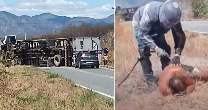 Motorista sofre ataque de abelhas e tomba caminh&atilde;o na CE-265, em Catunda