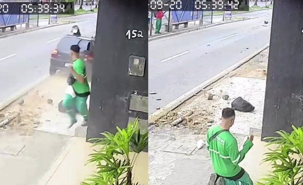 Agente de limpeza escapa de atropelamento e se ajoelha para rezar em Aracaju SE