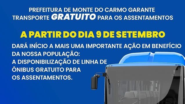 Prefeitura de Monte do Carmo passa a oferecer transporte gratuito para assentamentos a partir de setembro