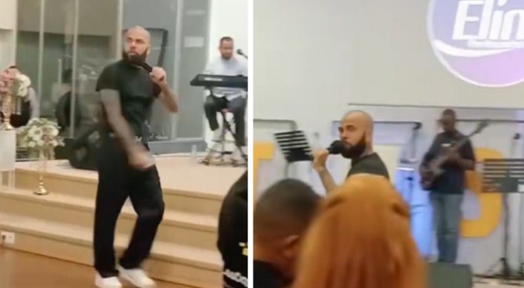 Daniel Alves &eacute; visto pregando em igreja evang&eacute;lica na Espanha quase dois anos ap&oacute;s deixar a pris&atilde;o