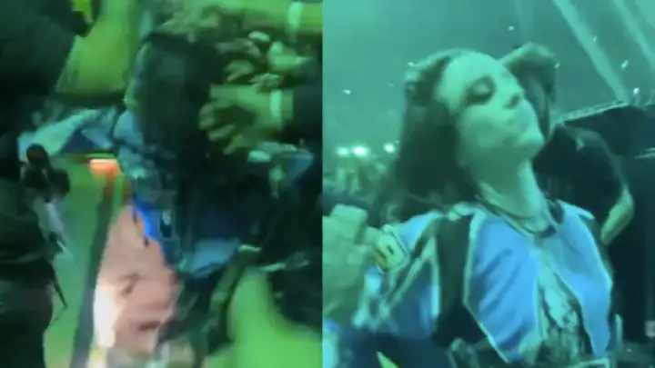 Billie Eilish &eacute; puxada violentamente por f&atilde; durante show em Miami e quase cai da grade de prote&ccedil;&atilde;o