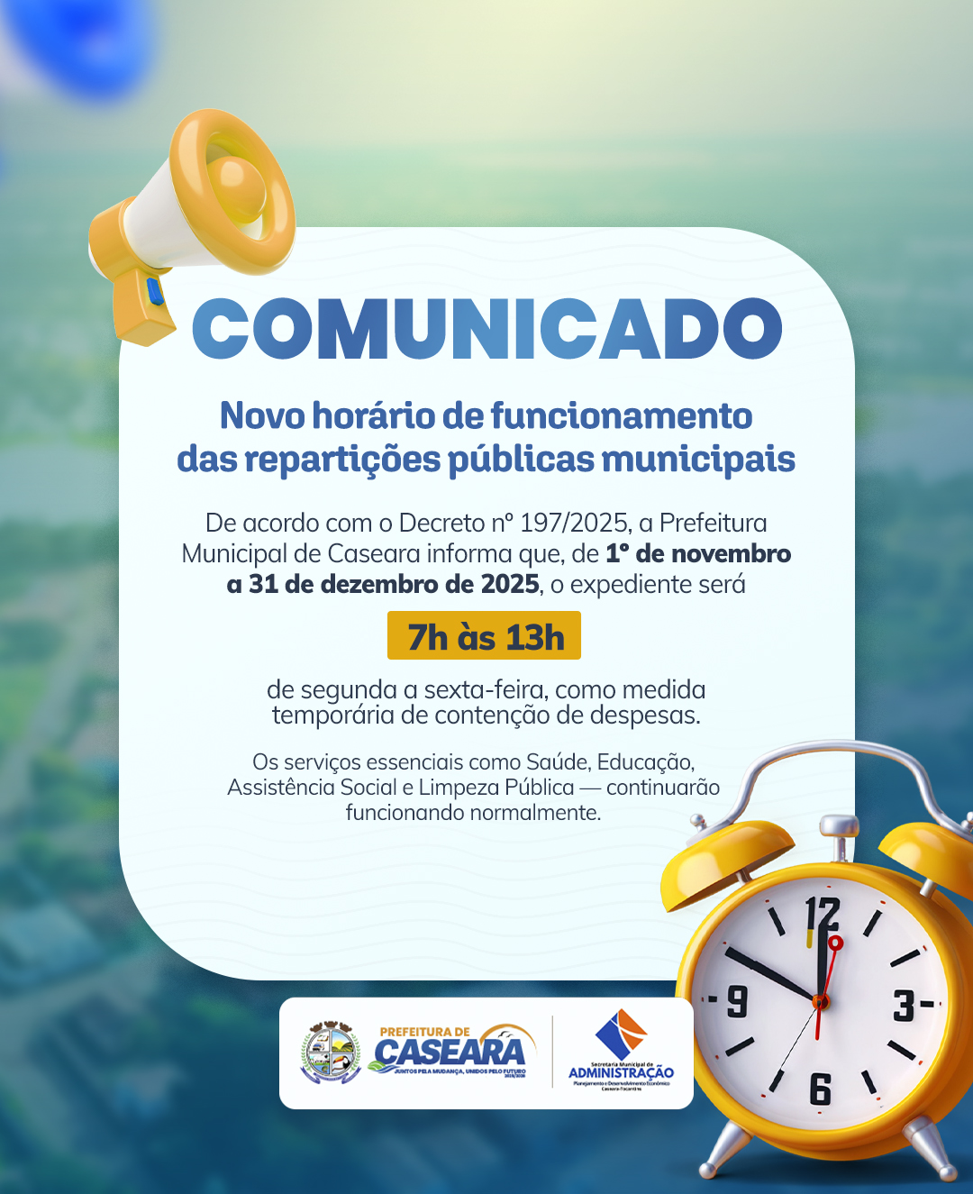 Prefeitura de Caseara adota novo hor&aacute;rio de expediente para conter despesas