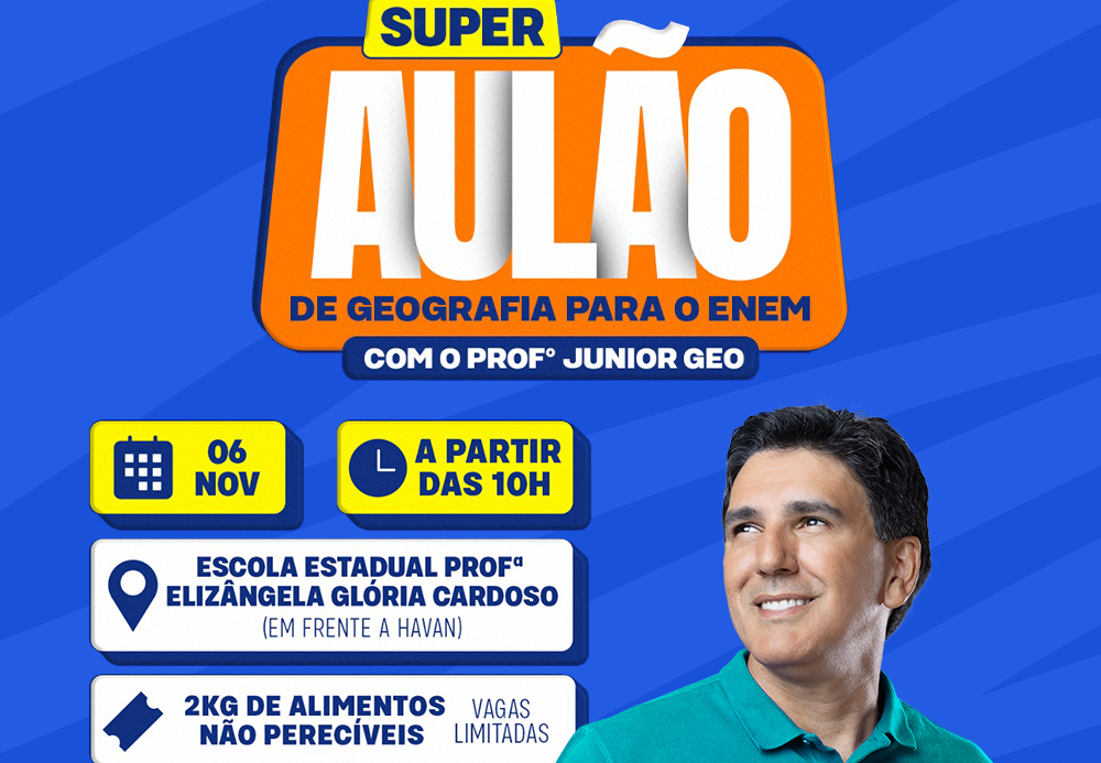 Professor J&uacute;nior Geo promove Super Aul&atilde;o de Geografia para estudantes que far&atilde;o o Enem