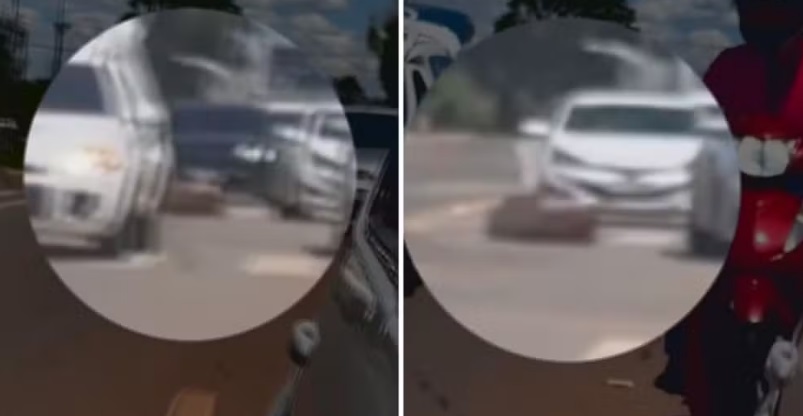 Cena inusitada: caix&atilde;o cai de carro funer&aacute;rio ap&oacute;s arrancada em sem&aacute;foro; veja v&iacute;deo