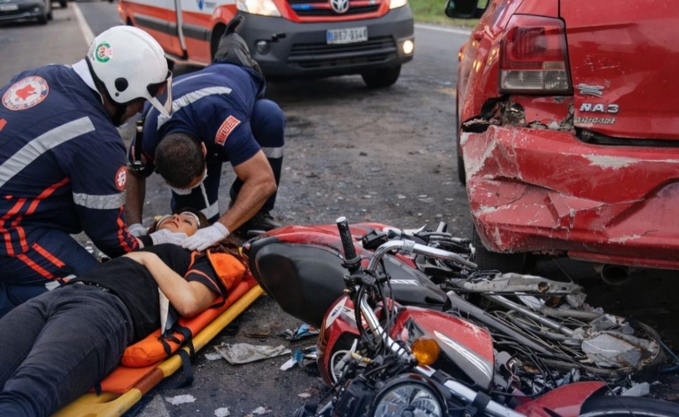 Mulher fica gravemente ferida em colis&atilde;o entre carro e moto na TO-374 entre Duer&eacute; e Gurupi