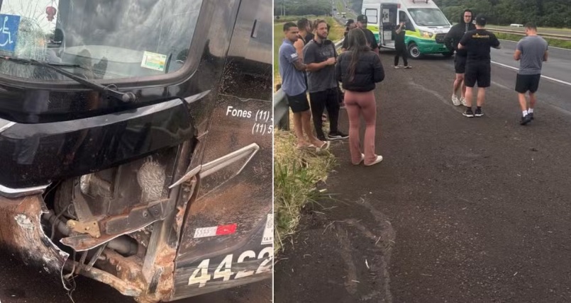 Cantor Latino e equipe se envolvem em acidente de &ocirc;nibus ap&oacute;s perda de controle do ve&iacute;culo