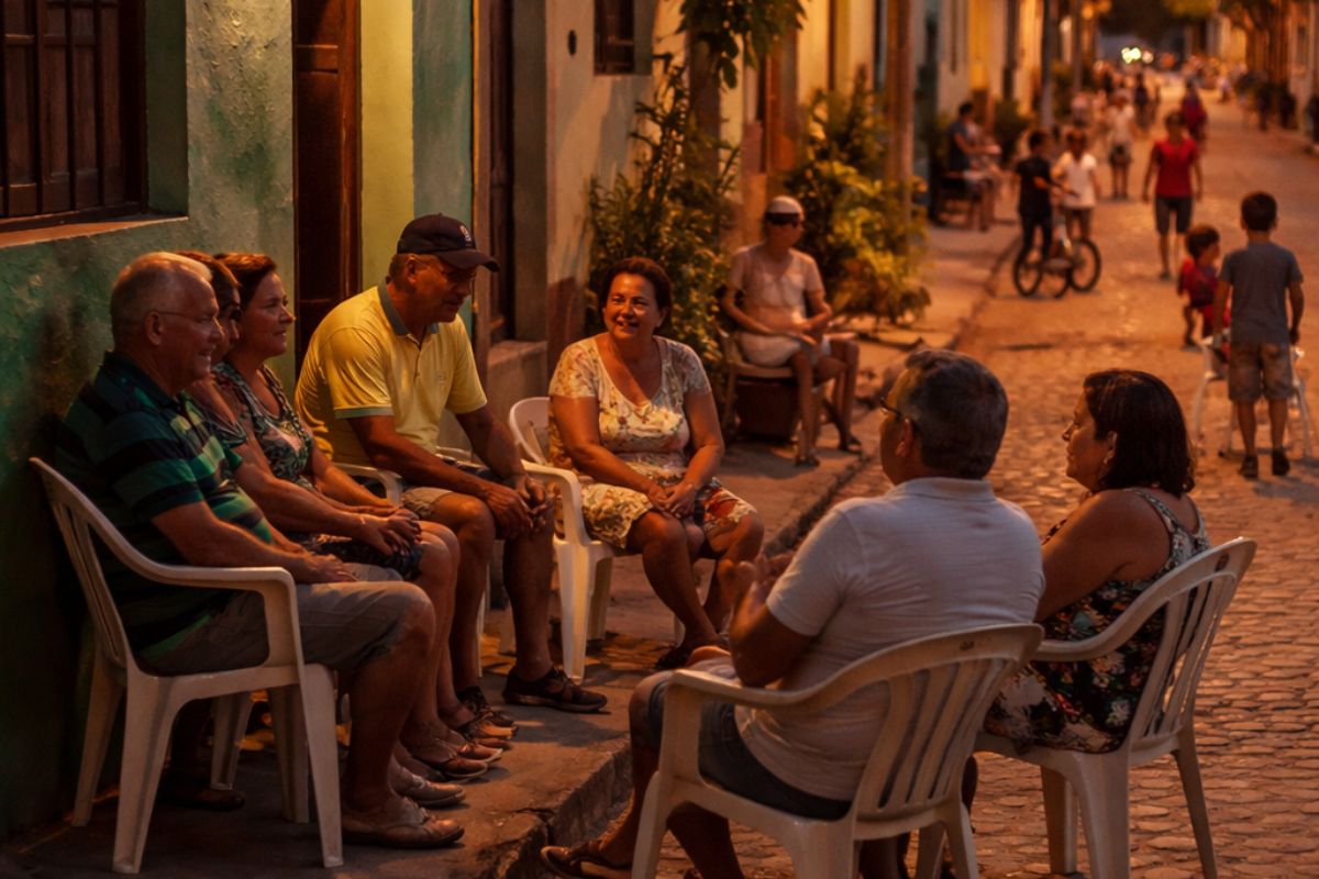 Pouca gente vive isso hoje, mas sentar na cal&ccedil;ada para conversar at&eacute; tarde era comum e fortalecia la&ccedil;os entre vizinhos