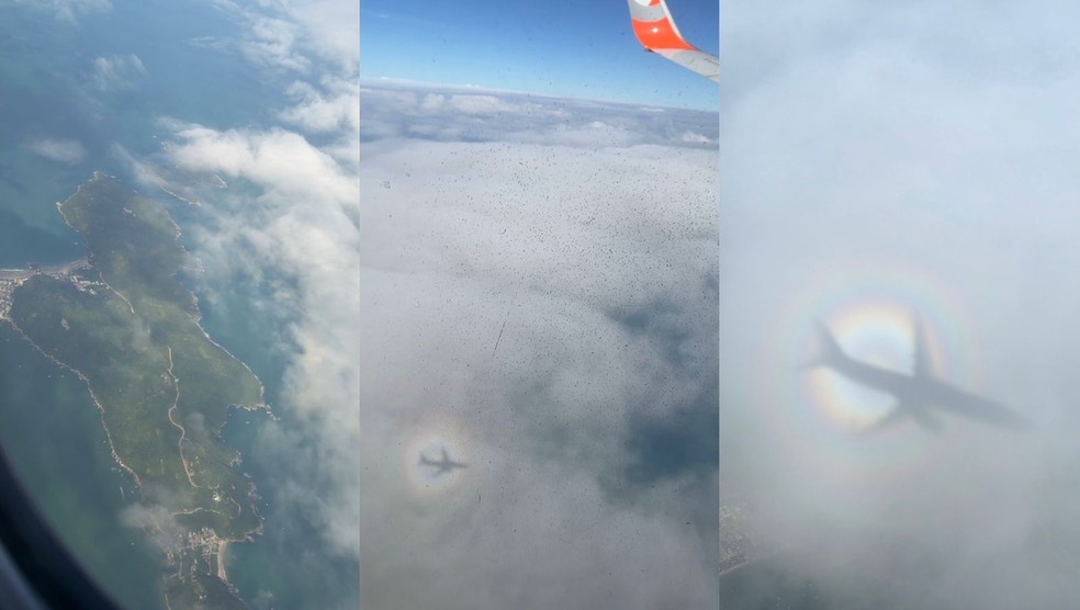 Influencer registra fen&ocirc;meno &oacute;ptico que forma &lsquo;bolha&rsquo; de luz ao redor de avi&atilde;o em SC