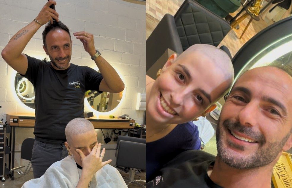 Cabeleireiro raspa o pr&oacute;prio cabelo para apoiar jovem com c&acirc;ncer e emociona a todos