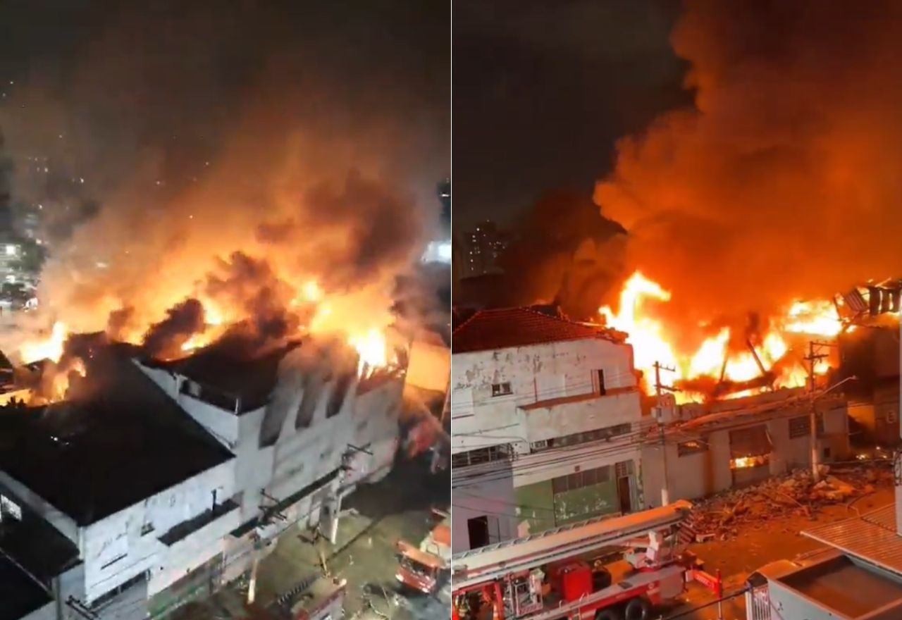 Inc&ecirc;ndio no Br&aacute;s atinge f&aacute;brica e mobiliza bombeiros h&aacute; mais de 15 horas em SP