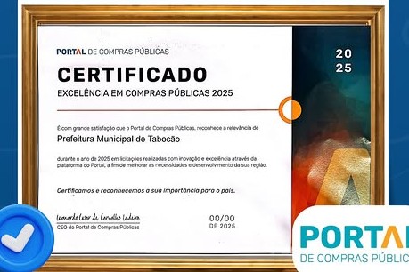 Taboc&atilde;o recebe Certificado de Excel&ecirc;ncia em Compras P&uacute;blicas 2025