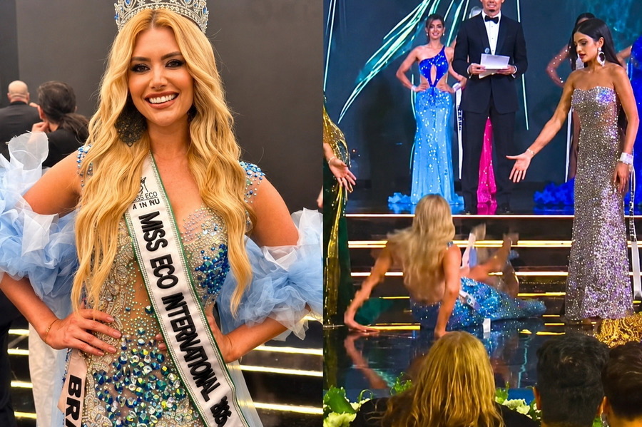 Miss Brasil cai no palco durante concurso no Egito e termina competi&ccedil;&atilde;o em 5&ordm; lugar; veja o v&iacute;deo