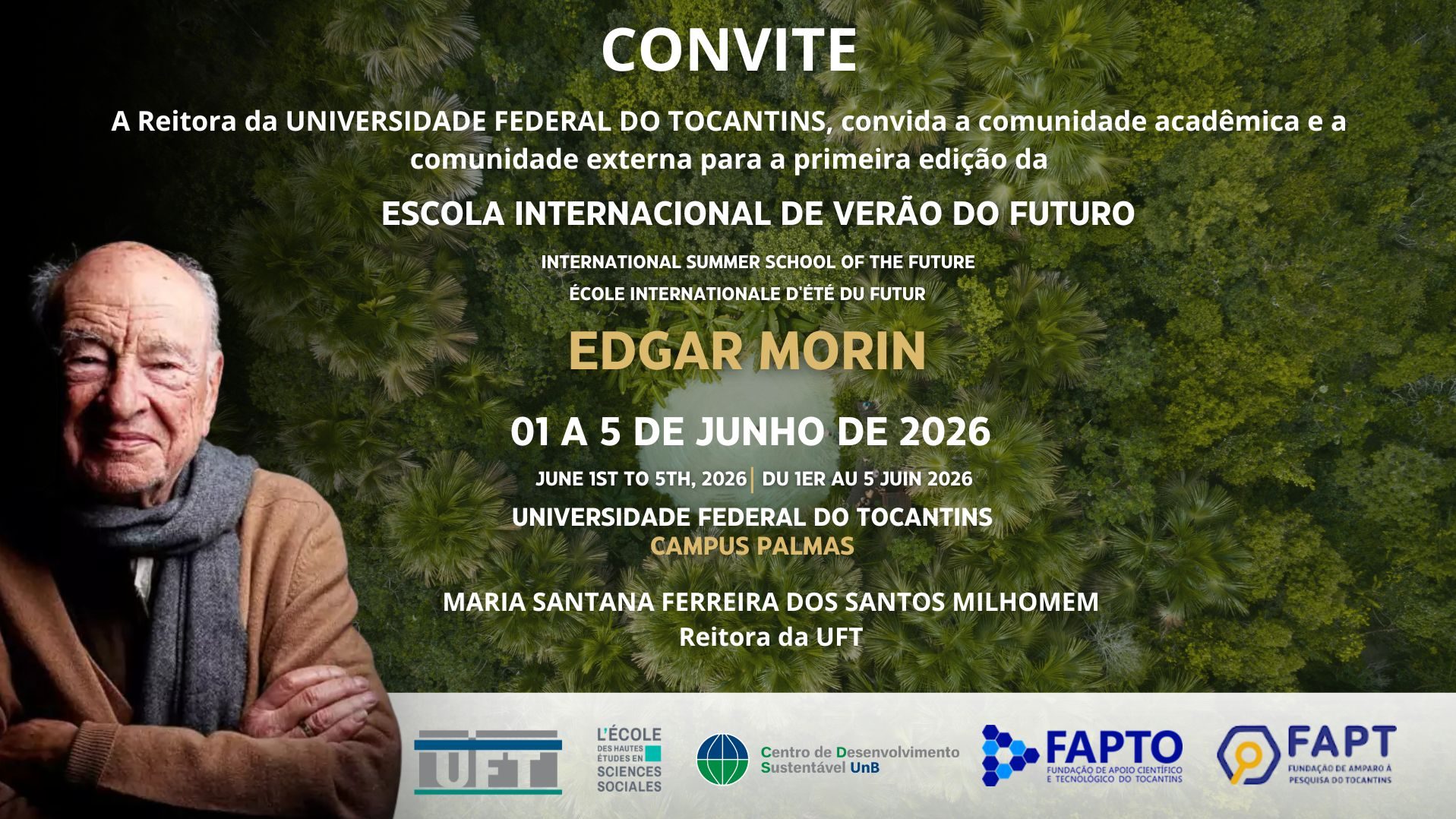 UFT realiza Escola Internacional inspirada em Edgar Morin com inscri&ccedil;&otilde;es gratuitas em Palmas