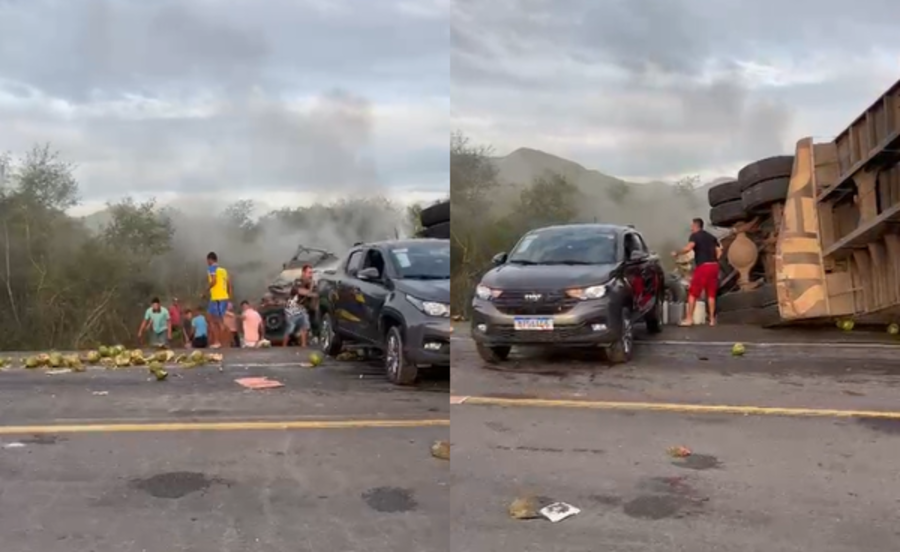 Veja como ficaram van e caminh&atilde;o ap&oacute;s acidente que deixou 16 mortos em estrada na Bahia