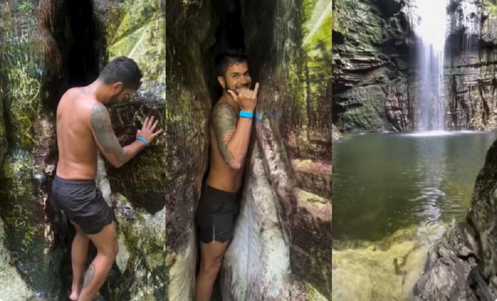 Voc&ecirc; teria coragem? Acesso inusitado a cachoeira viraliza na internet