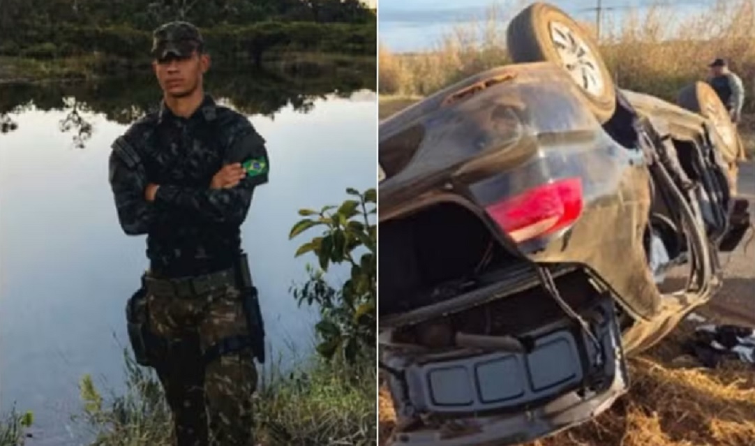 Soldado do Ex&eacute;rcito morre e tr&ecirc;s ficam feridos ap&oacute;s carro sair da pista e capotar
