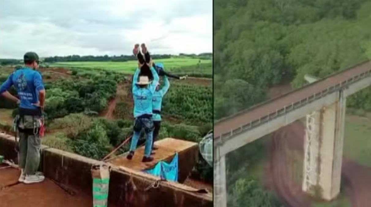 Novas imagens mostram rea&ccedil;&atilde;o de testemunhas ap&oacute;s jovem ser lan&ccedil;ada de ponte sem corda de seguran&ccedil;a