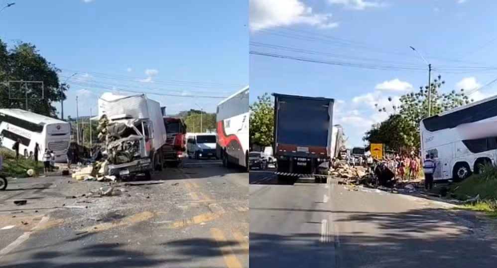 Acidente entre &ocirc;nibus e dois caminh&otilde;es deixa tr&ecirc;s feridos na BR-343, no Piau&iacute;