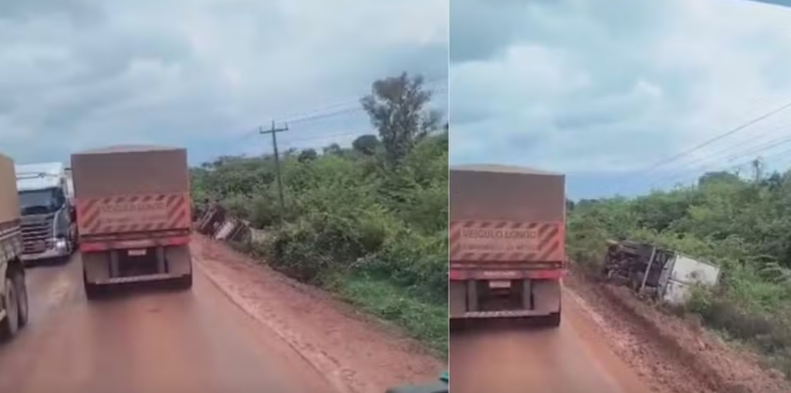 Sequ&ecirc;ncia de acidentes deixa cinco caminh&otilde;es tombados em trecho da BR-135