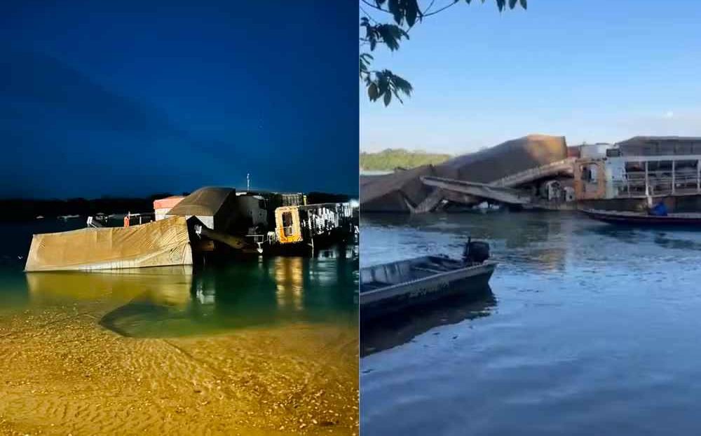 Caminh&atilde;o cai no Rio Tocantins durante embarque em balsa em Pedro Afonso