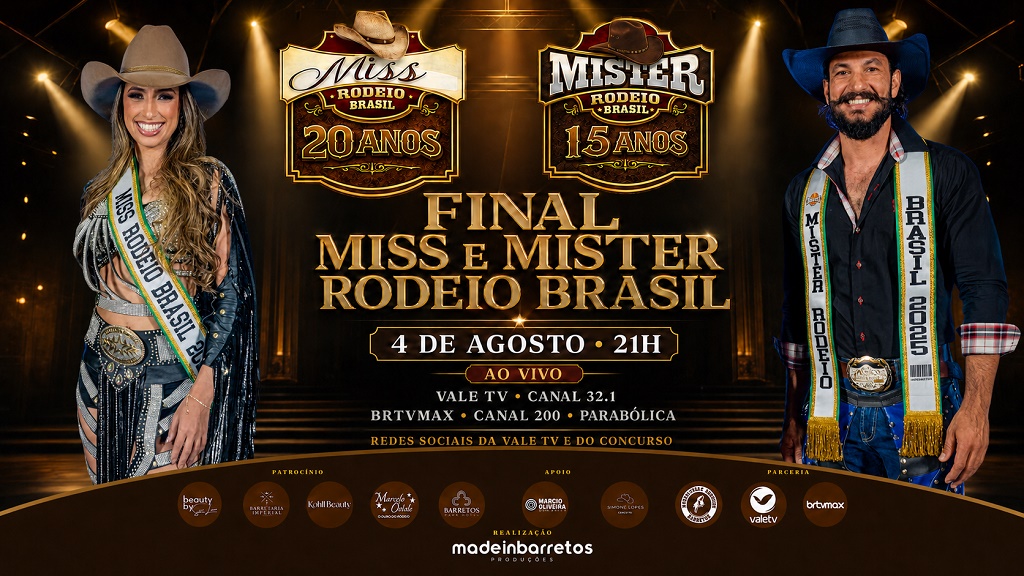 Final do Miss e Mister Rodeio Brasil 2026 acontece em Barretos no dia 4 com transmiss&atilde;o ao vivo