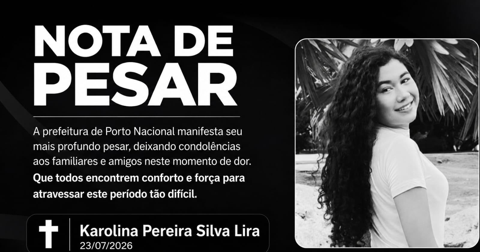 Prefeitura lamenta morte de diretora da assist&ecirc;ncia social, Karolina Pereira Silva Lira, em Porto Nacional