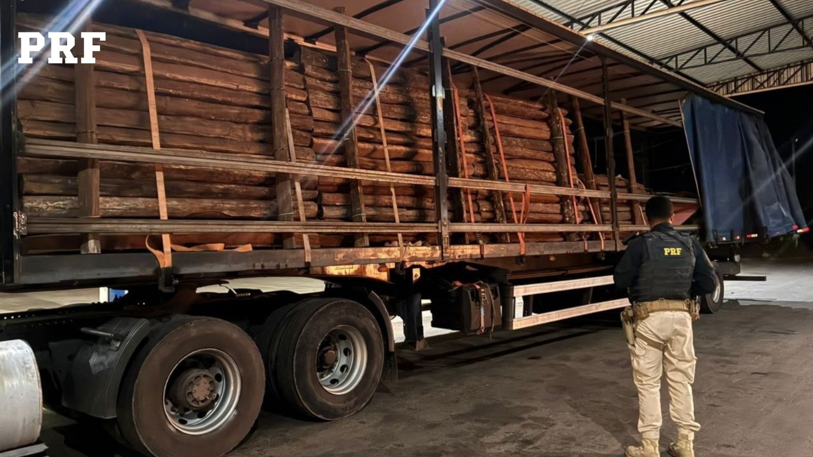 Madeira nativa &eacute; apreendida pela PRF na BR-153 em Aragua&iacute;na