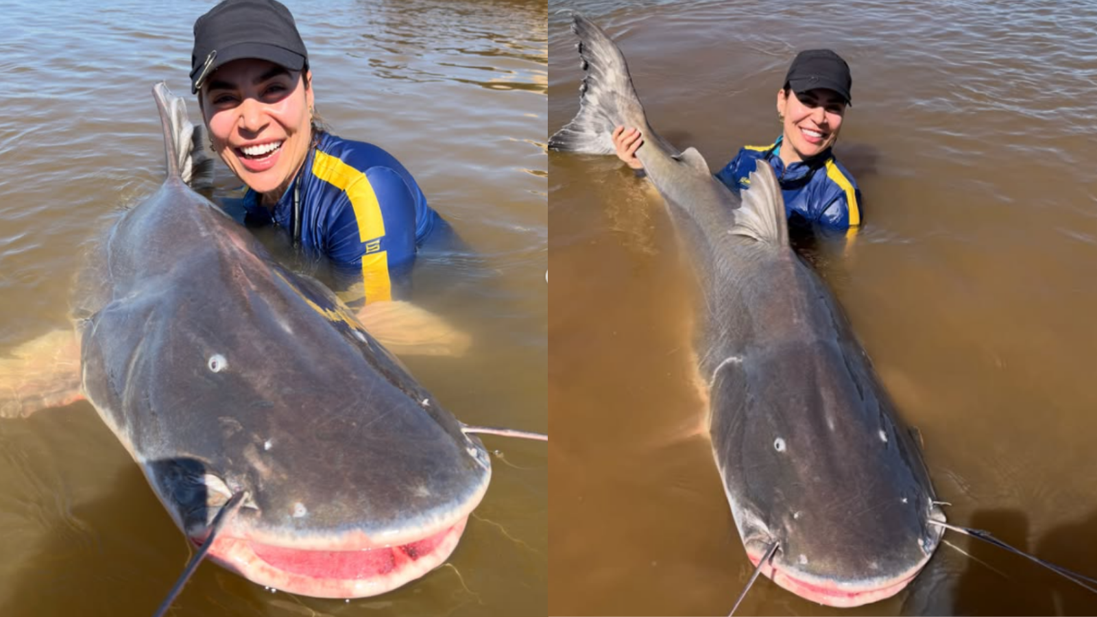 Naiara Azevedo pesca pira&iacute;ba gigante no Rio Araguaia e viraliza nas redes sociais