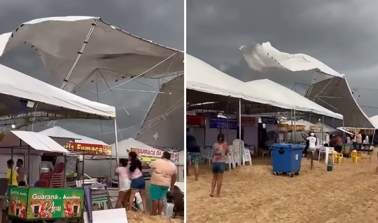 Ventos fortes derrubam tendas e barracas em praia de Concei&ccedil;&atilde;o do Araguaia (PA)